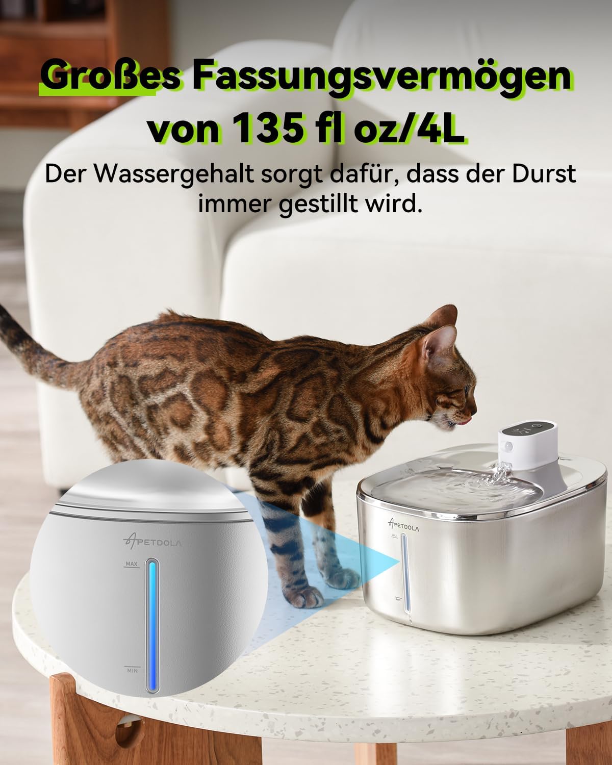 APETDOLA La Fontaine à Eau 4L pour Chat avec Capteur Automatique, Ultra Silencieux.