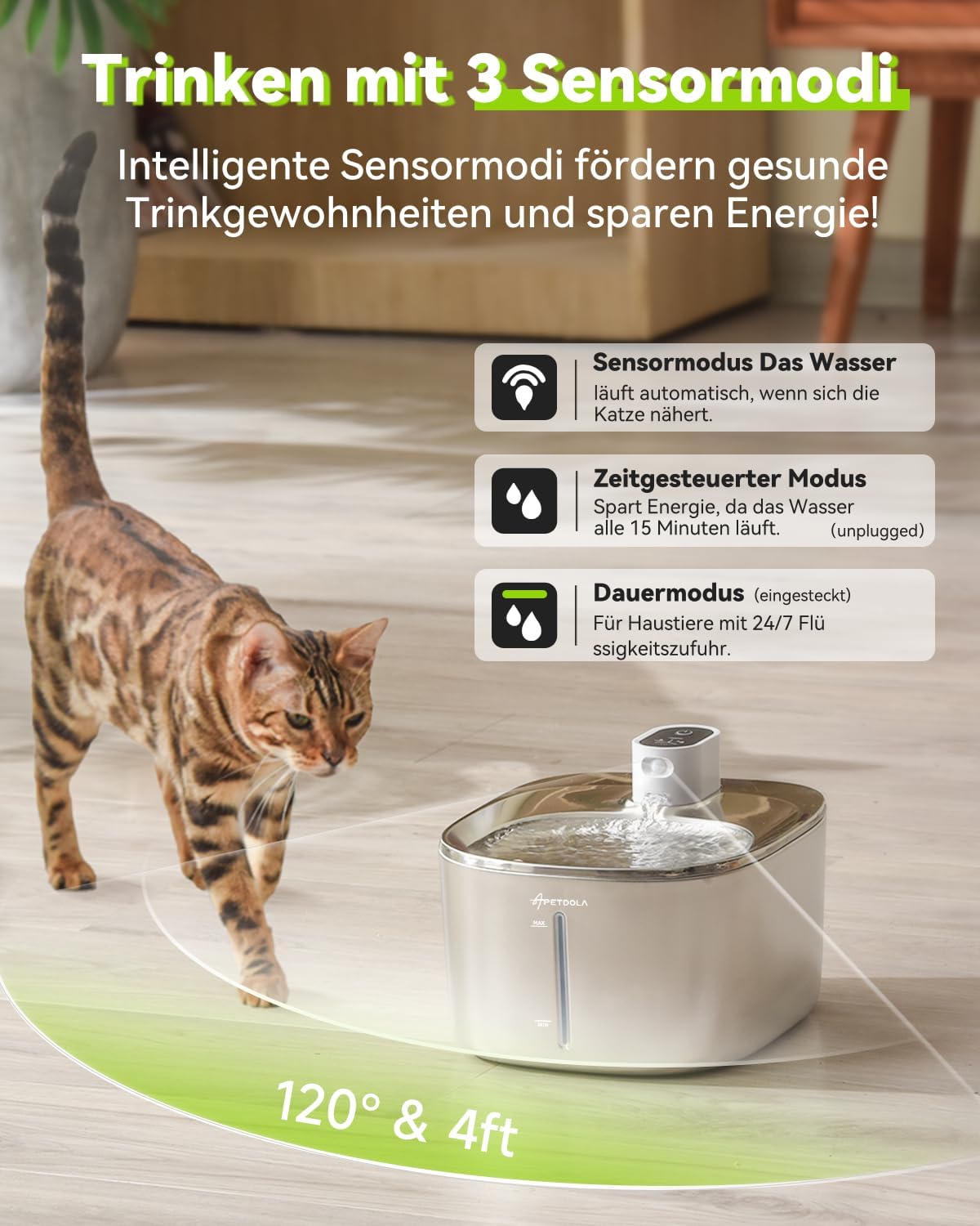APETDOLA La Fontaine à Eau 4L pour Chat avec Capteur Automatique, Ultra Silencieux.