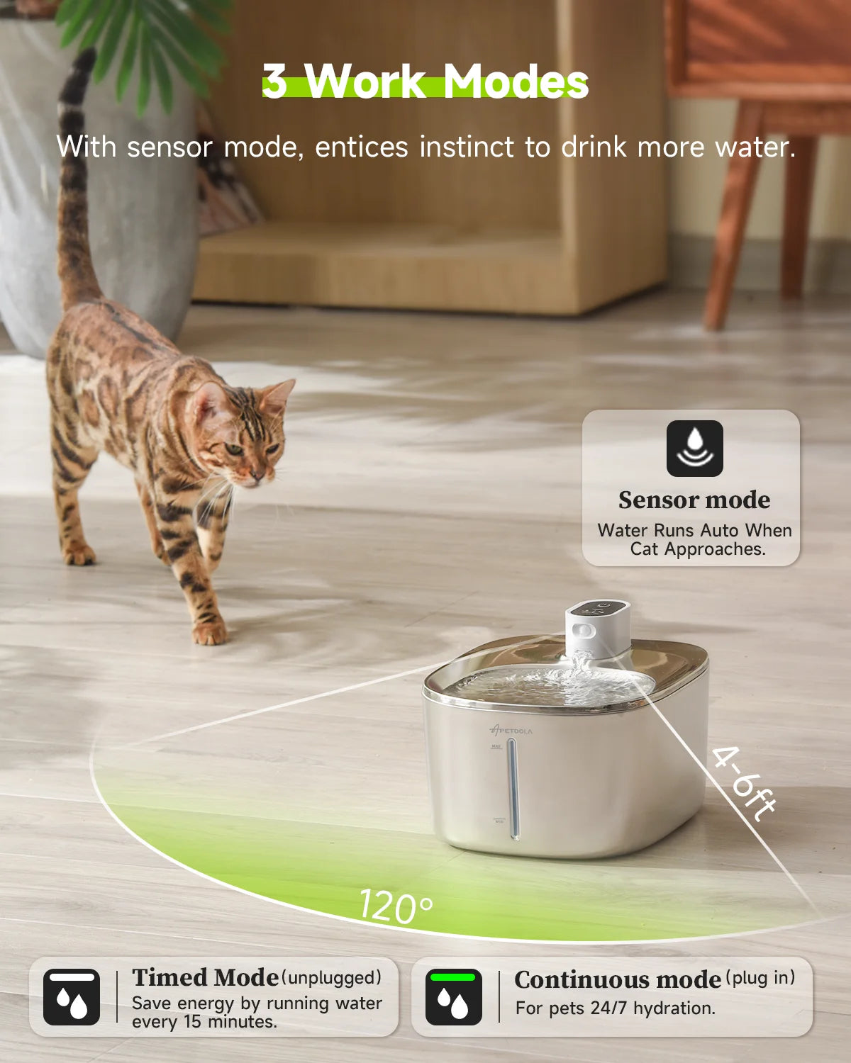 APETDOLA La Fontaine à Eau pour Chat avec Capteur Automatique, Ultra Silencieux.